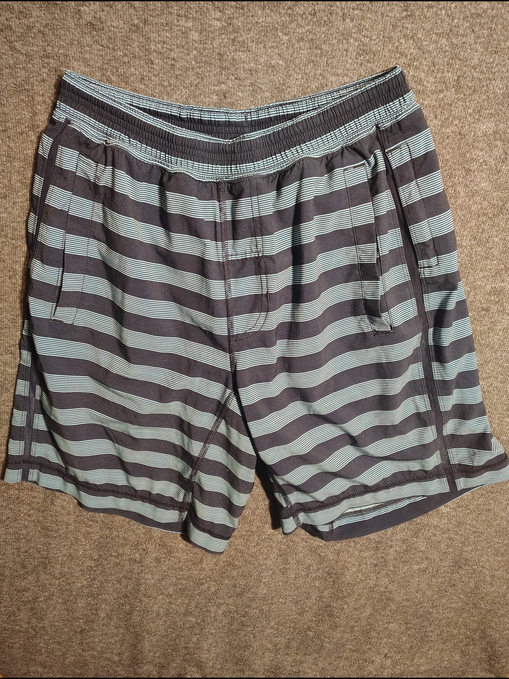 lululemon athletica Men’s Striped Shorts in Gray and Light Blue